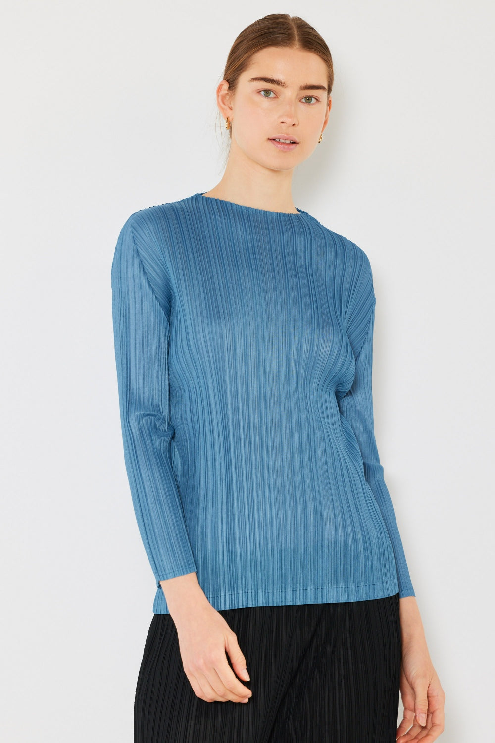 Pleated Long Sleeve Boatneck Top - Various Colors