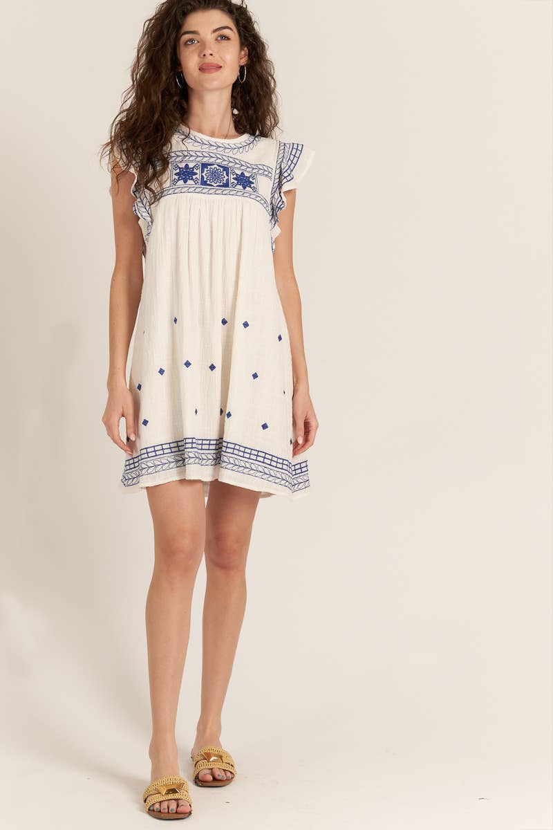 Wing Sleeve Embroidery Dress