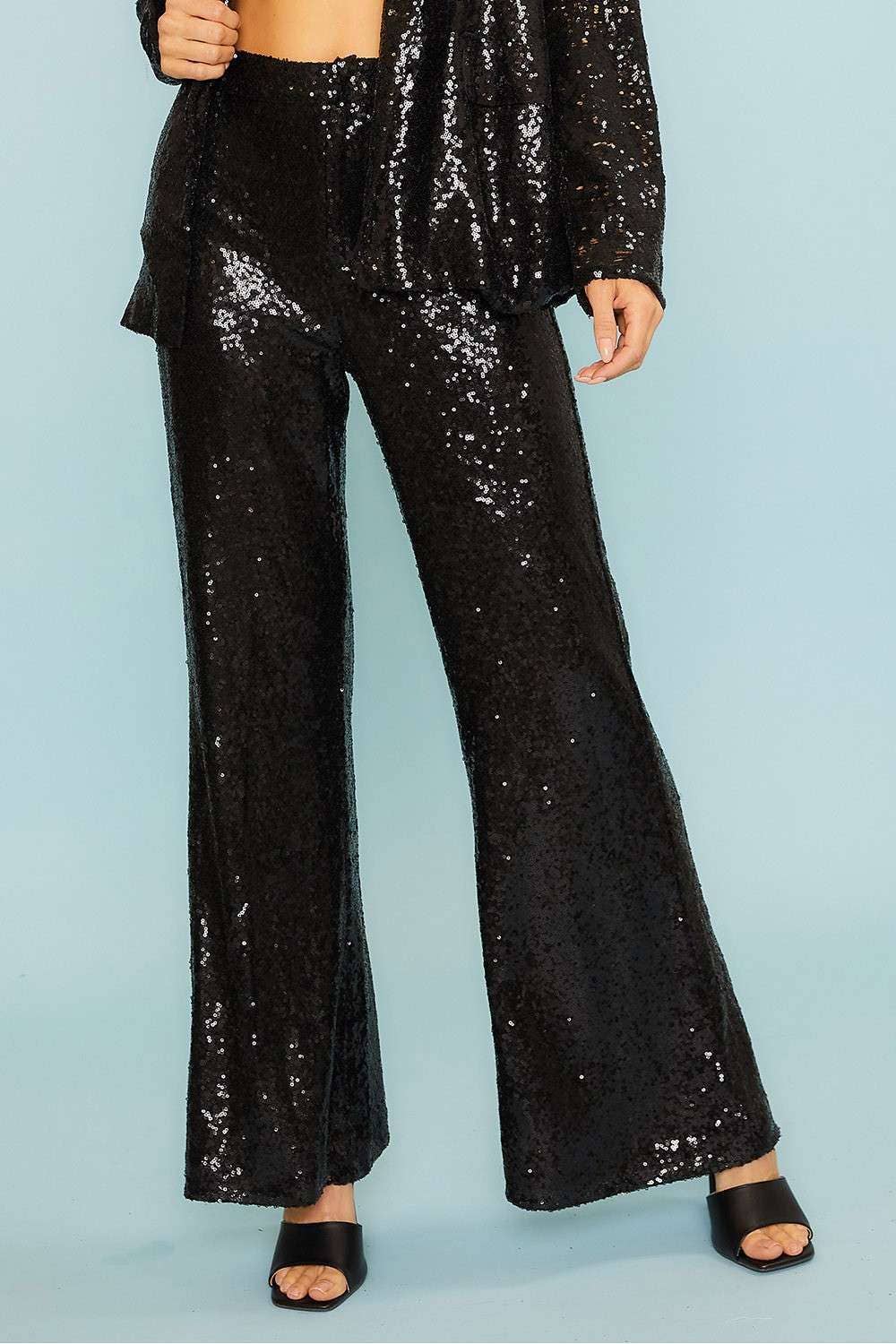 Wide Fit Black Sequin Pants