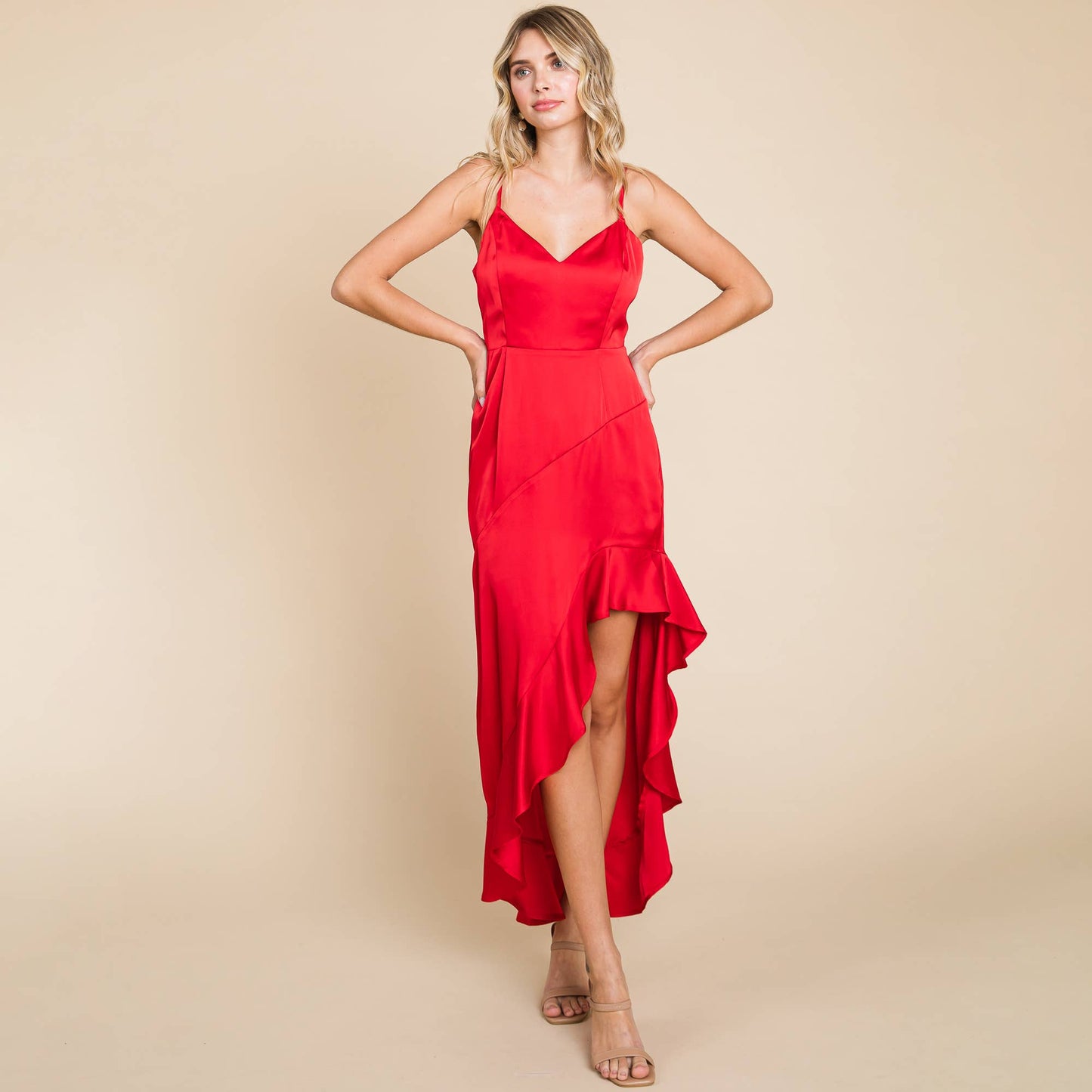 Satin Ruffled Hem Dress