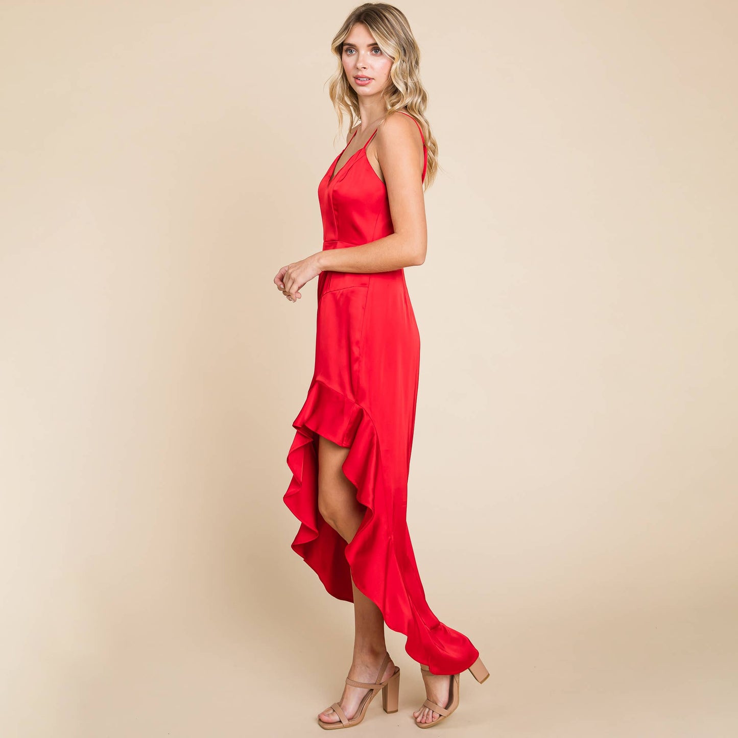 Satin Ruffled Hem Dress