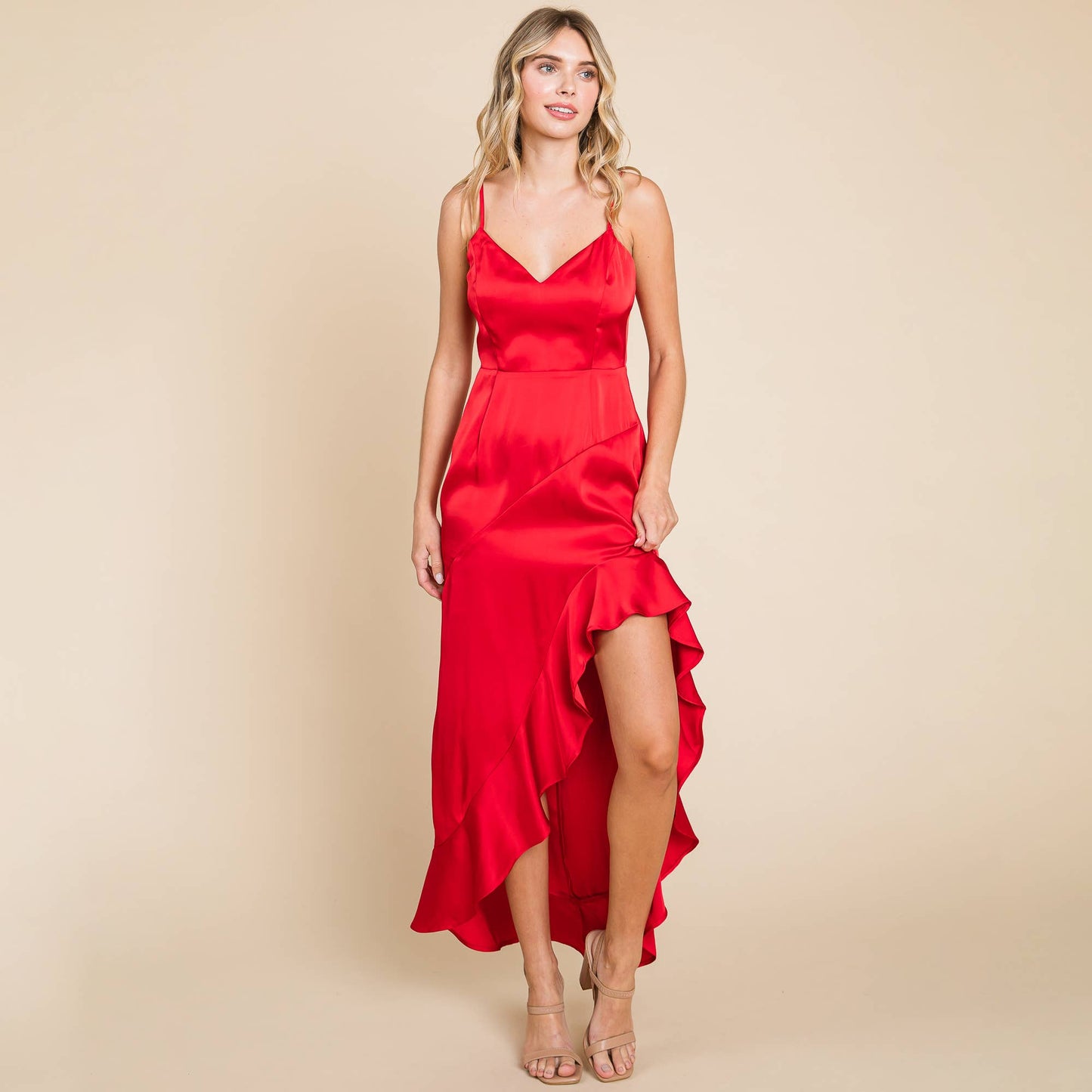 Satin Ruffled Hem Dress