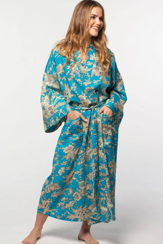 Cotton Kimono Robe - teal