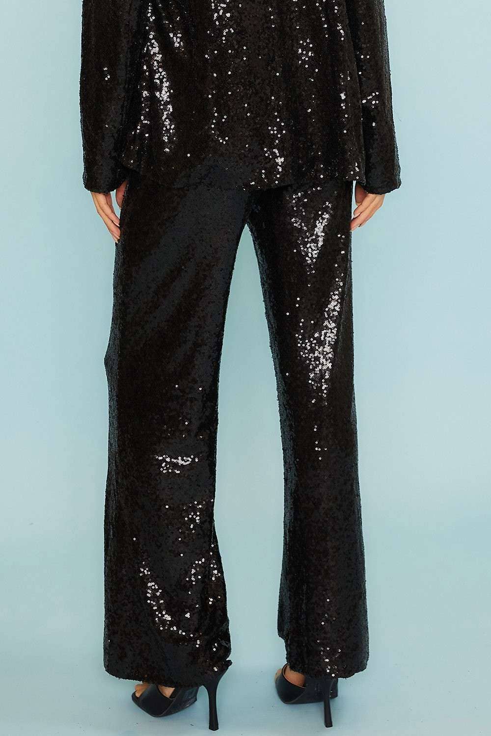 Wide Fit Black Sequin Pants