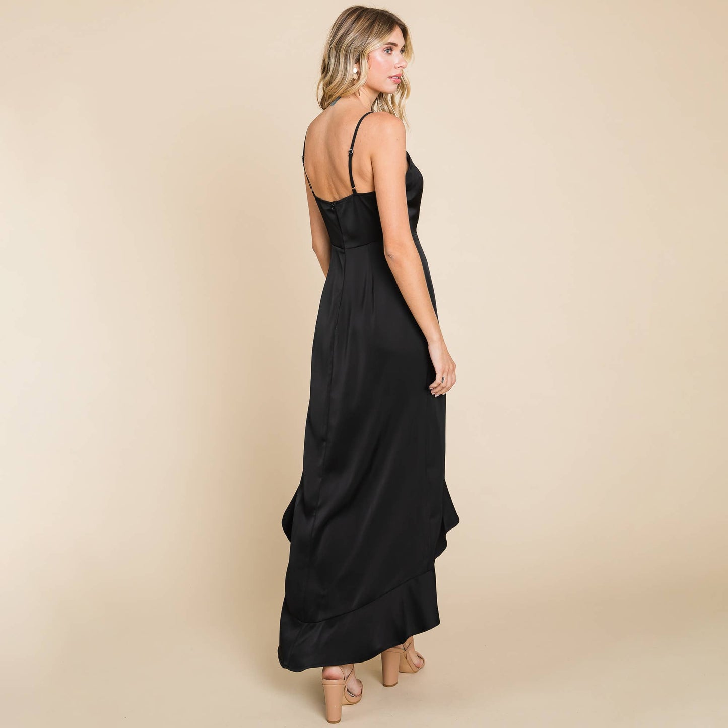 Satin Ruffled Hem Dress