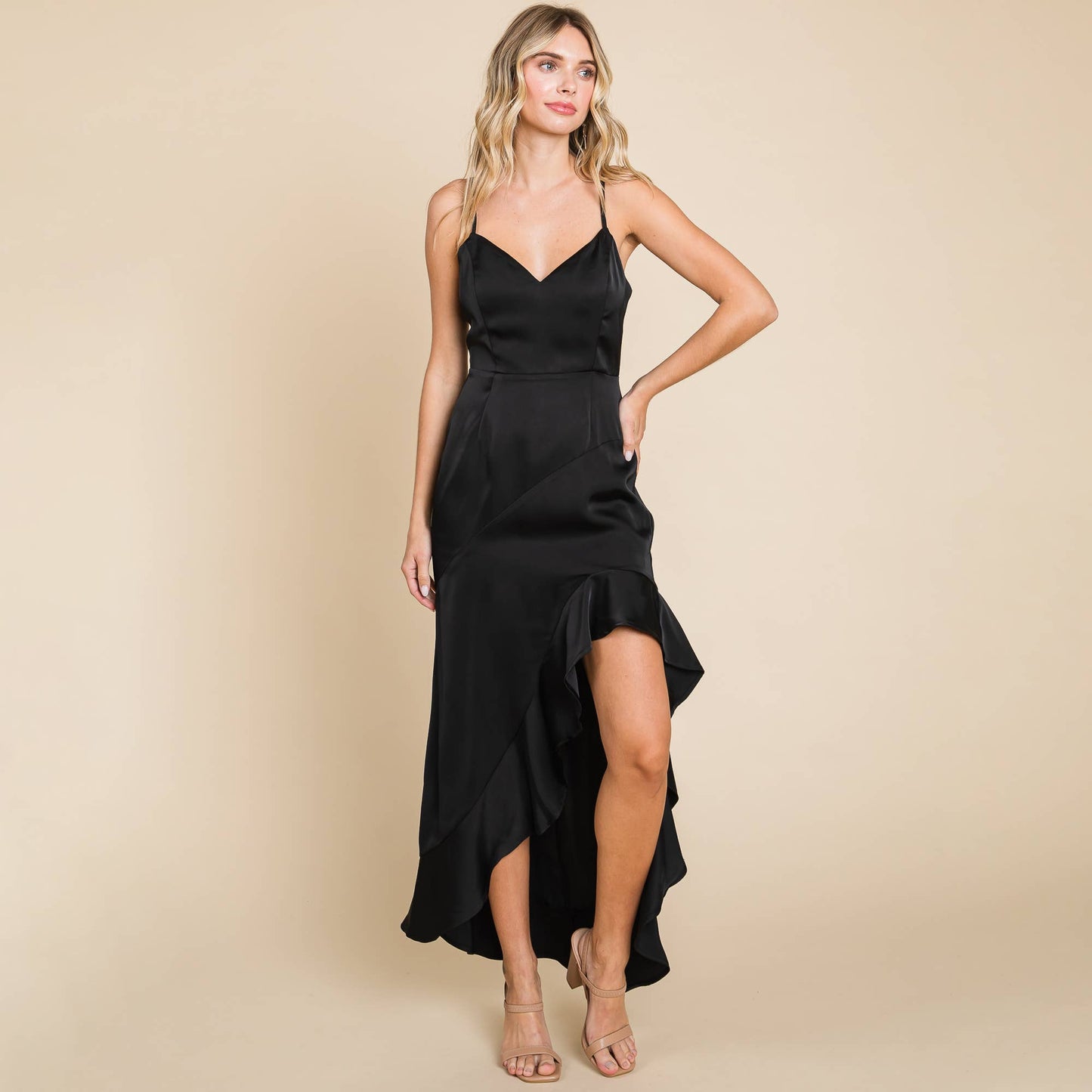 Satin Ruffled Hem Dress