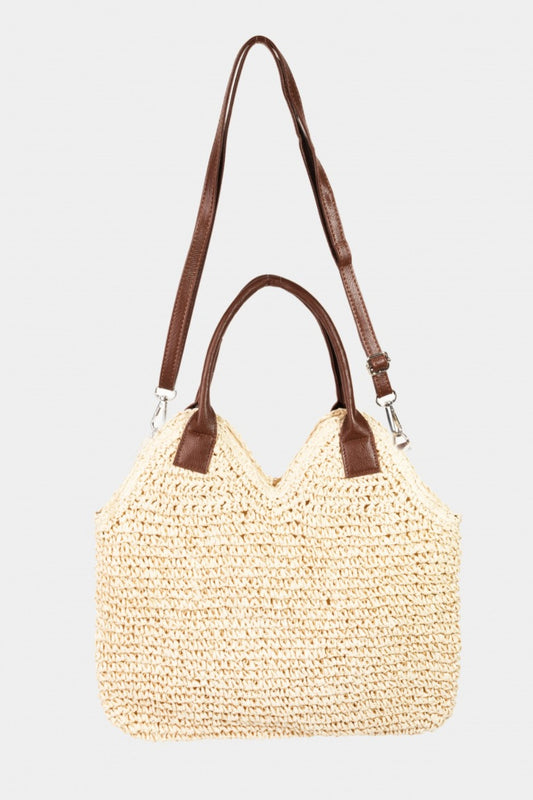Straw Braided Faux Leather Strap Shoulder Bag - various colors