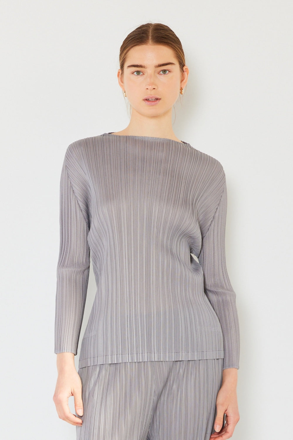 Pleated Long Sleeve Boatneck Top - Various Colors