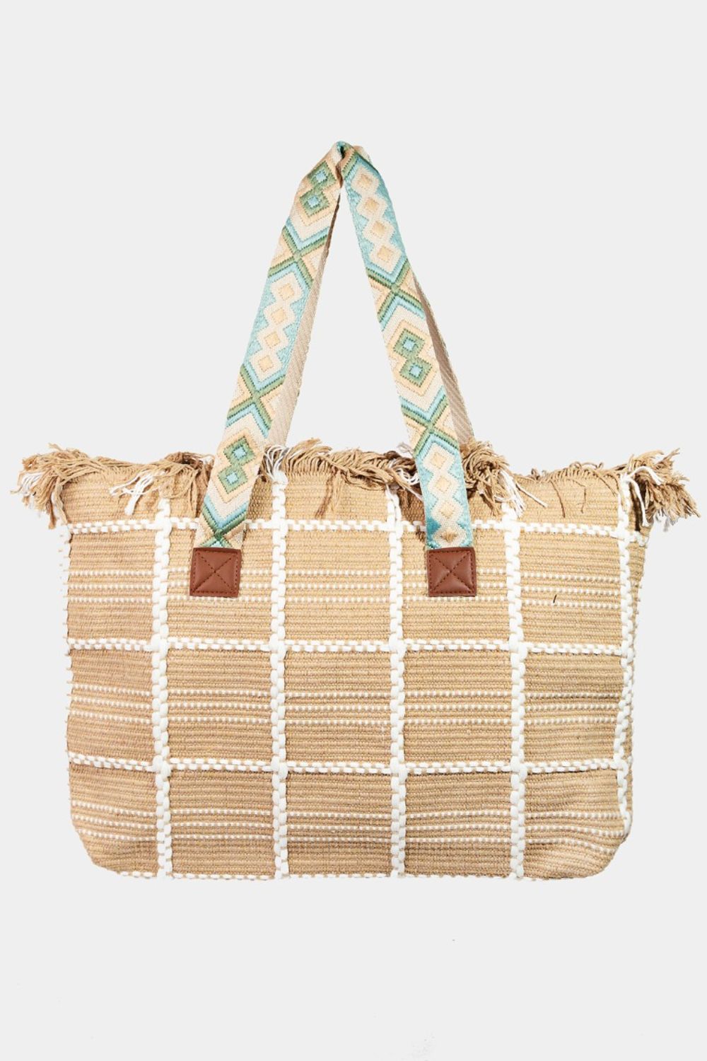 Fringe Detail Checkered Tote Bag