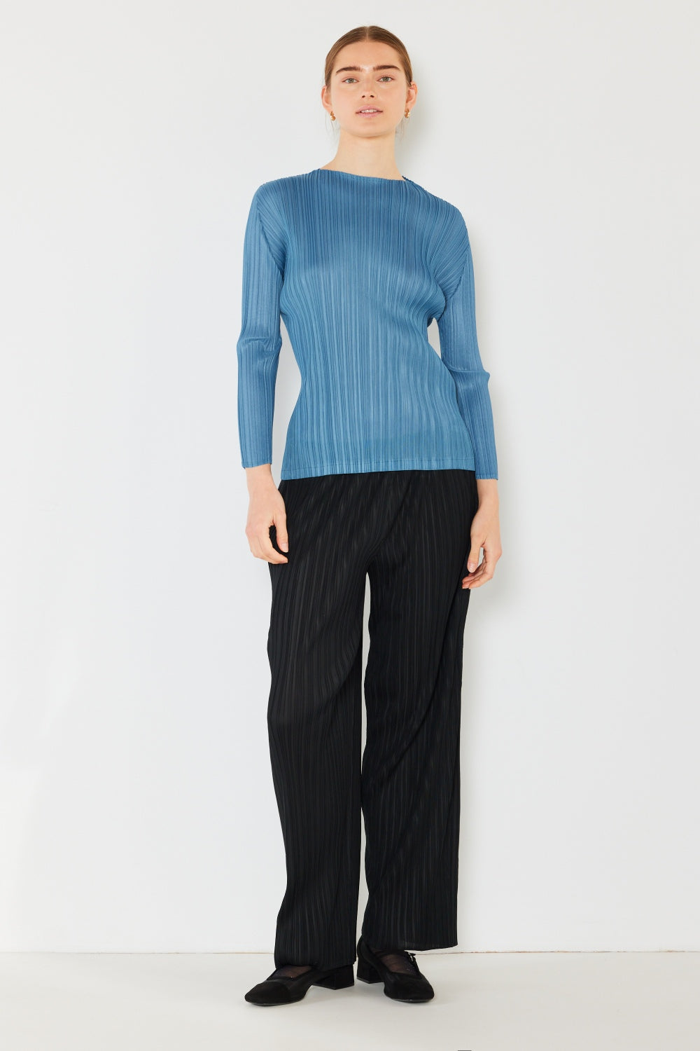 Pleated Long Sleeve Boatneck Top - Various Colors