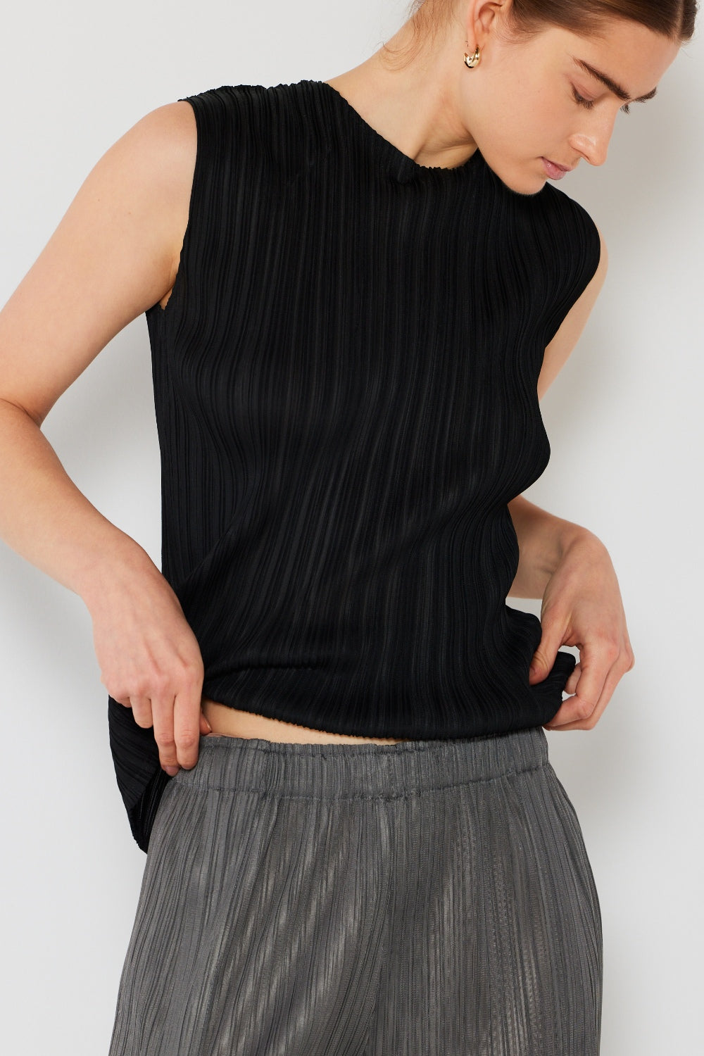 Pleated Sleeveless Crewneck Tank - Various Colors