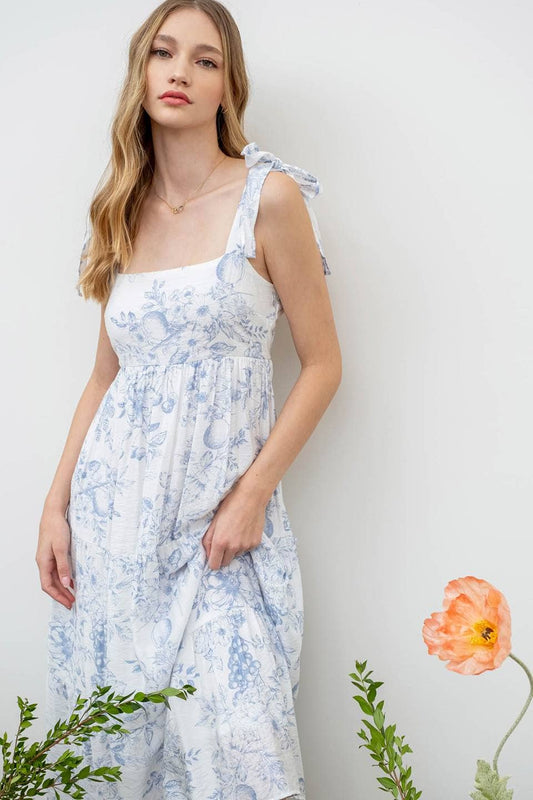 Fruit Blossom Tiered Day Dress - French Blue