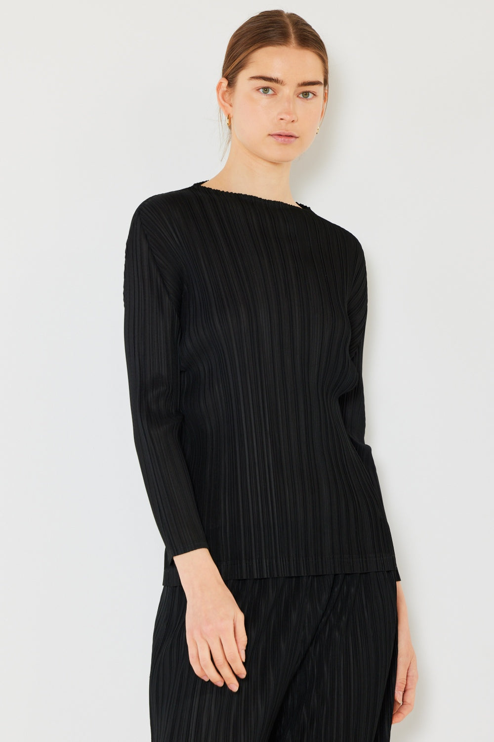 Pleated Long Sleeve Boatneck Top - Various Colors