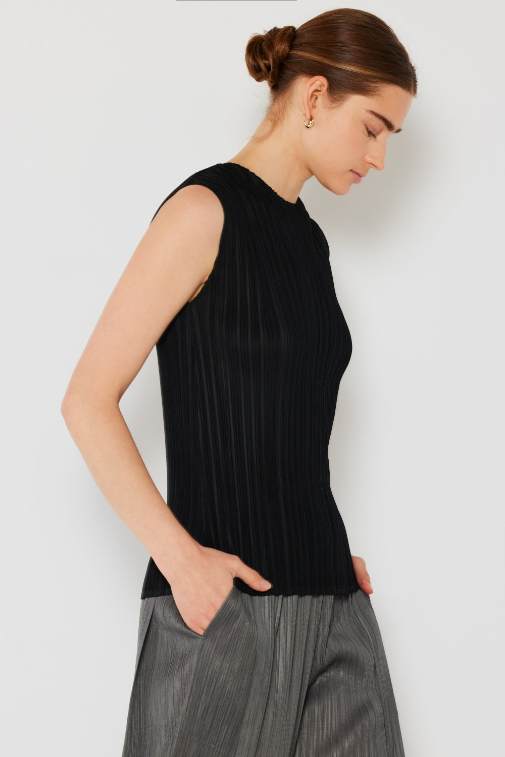 Pleated Sleeveless Crewneck Tank - Various Colors