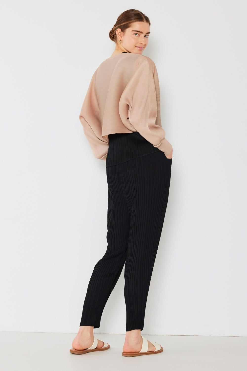 Rib Pleated Puff Sleeve Bolero Cardigan